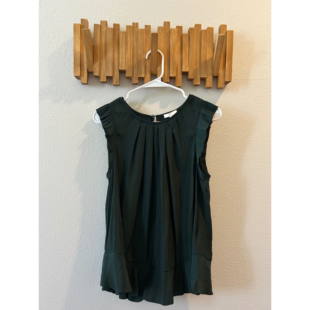 Joie Dark Green Pleated‎ Ruffle Sleeve Peplum Top Women's Size S